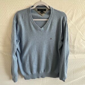 Tommy Hilfiger V-Neck Pullover Long Sleeve Sweater Light Blue Size Large